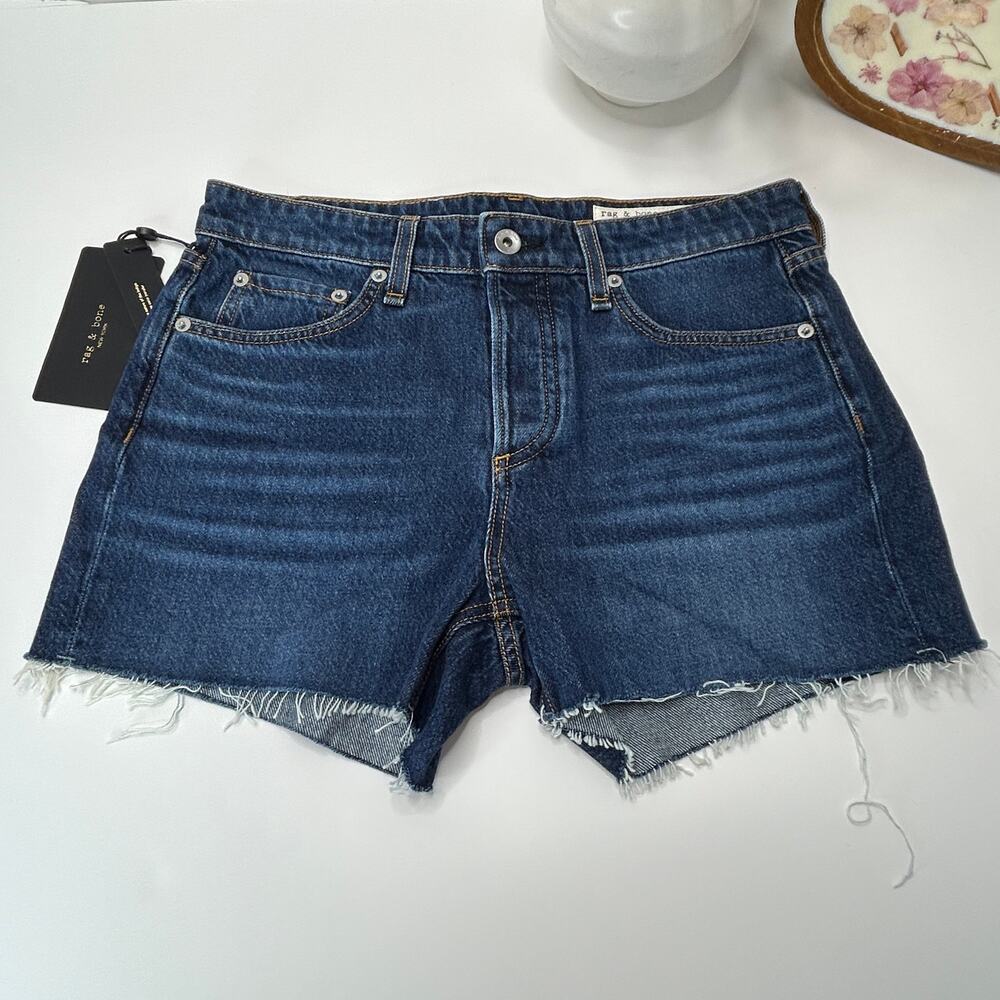 Rag & Bone Dre Low Rise Ridge 3.5" Cutoff Shorts Blue Women 26 NWT Button Fly